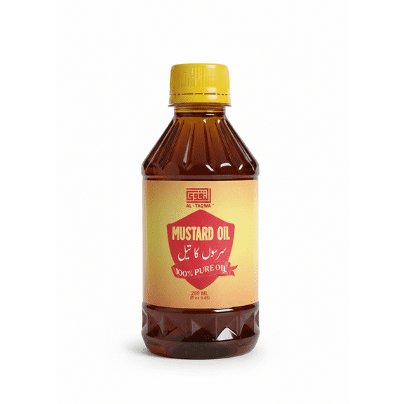 1.Al Taqwa 100% Pure Mustard Oil – Cold Pressed, Natural & Non-GMO – Kacchi Ghani Extraction – Halal & Alcohol-Free – Cooking Oil & Ayurvedic Massage Oil for Skin & Hair – 8.4oz / 250ml
