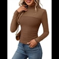 thumbnail image 3 of Blusa Sexy de Larga con Cuello Alto para Mujer, de Transparente y Fruncida, Ideal para Salir. Marrón L, 3 of 9