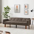 thumbnail image 2 of Sofa Bed, Convertible Sofa Couch Futon Sleeper Linen Fabric Reclining Sofa with Armrest Wood Legs for Living Room Furniture (Brown), 2 of 9