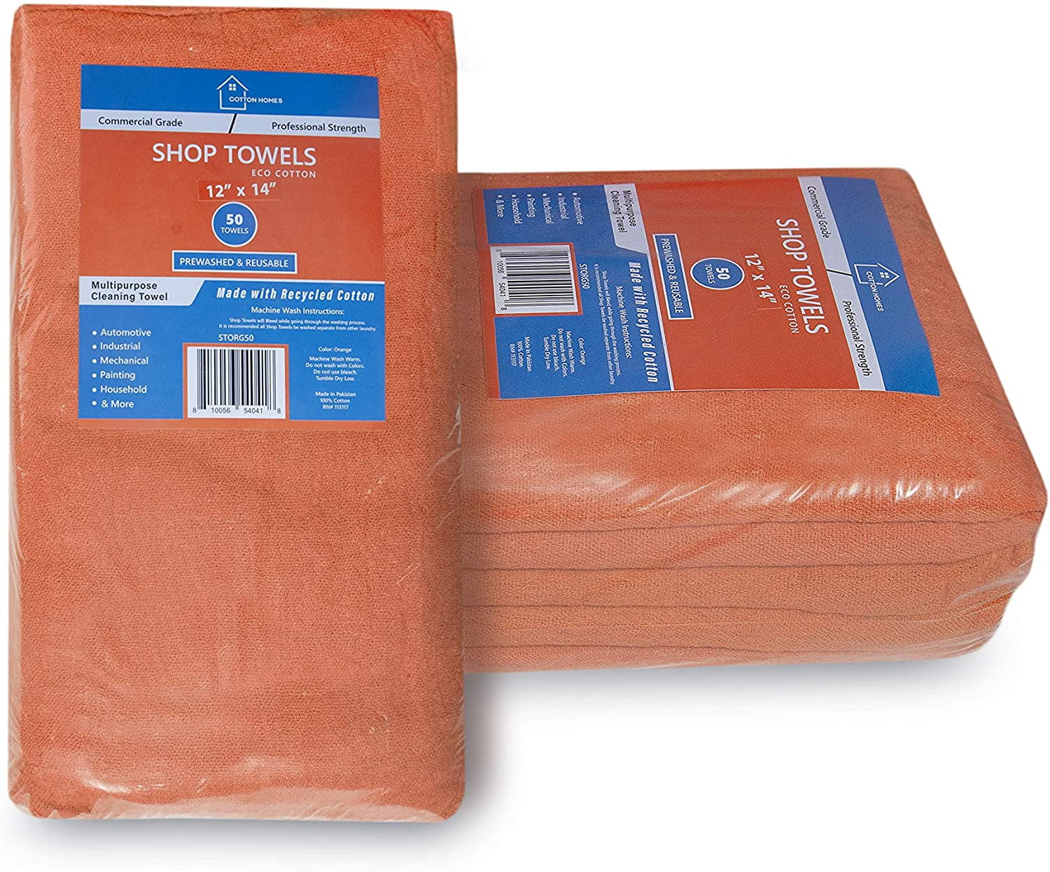 Cotton Homes Shop Towels Rags – Pack of 50- Orange ($0.33/Each)- 12 x14 Inch- Free 5 Shop Towels-Regenerated Cotton Multipurpose Cleaning towels, Paint Cloth, - Prewashed and Reusable.