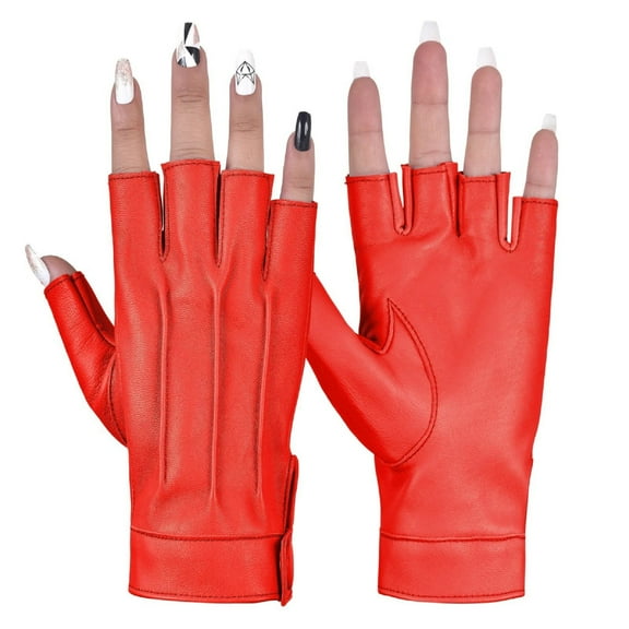 Genuine Leather Women Half Finger Dress Gloves