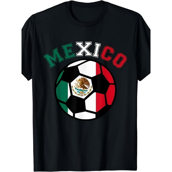 Mexico Soccer Ball Graphic Tee Retro Mexican Flag Football Sporty Men Women T-Shirt