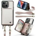 thumbnail image 4 of SaniMore for iPhone 15 Plus 6.7" 2023 Case, [Crossbody/Wrist Strap][Zipper Flip Wallet][Card Slots][Rifid Layer] PU Leather Retro 360° Protective Shockproof Cover for iPhone 15 Plus, Rosegold, 4 of 9