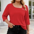 thumbnail image 2 of asdoklhq Oversized Tshirts for Women Crop Tops Crewneck Plus Size Fashion Women's Casual Printed V-Neck Long Sleeve T-shirt Button Spring and Summer Tops Red XL, 2 of 7