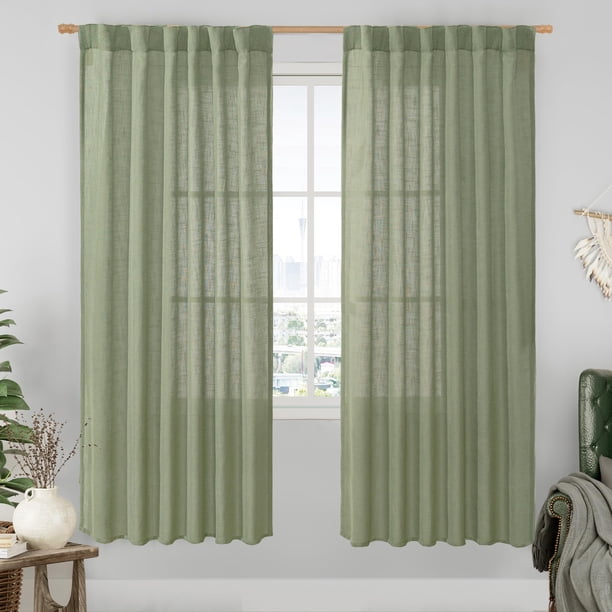 Cortinas LAMIT de lino verde salvia, 198 x 200 cm, filtro de luz
