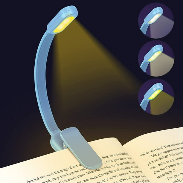 Lámpara de lectura recargable por USB con clip, 3 modos de protección ocular (blanco/cálido/blanco cálido), luz de lectura flexible de 360° para el cuello, ideal para leer en la cama, niños y Kindle,