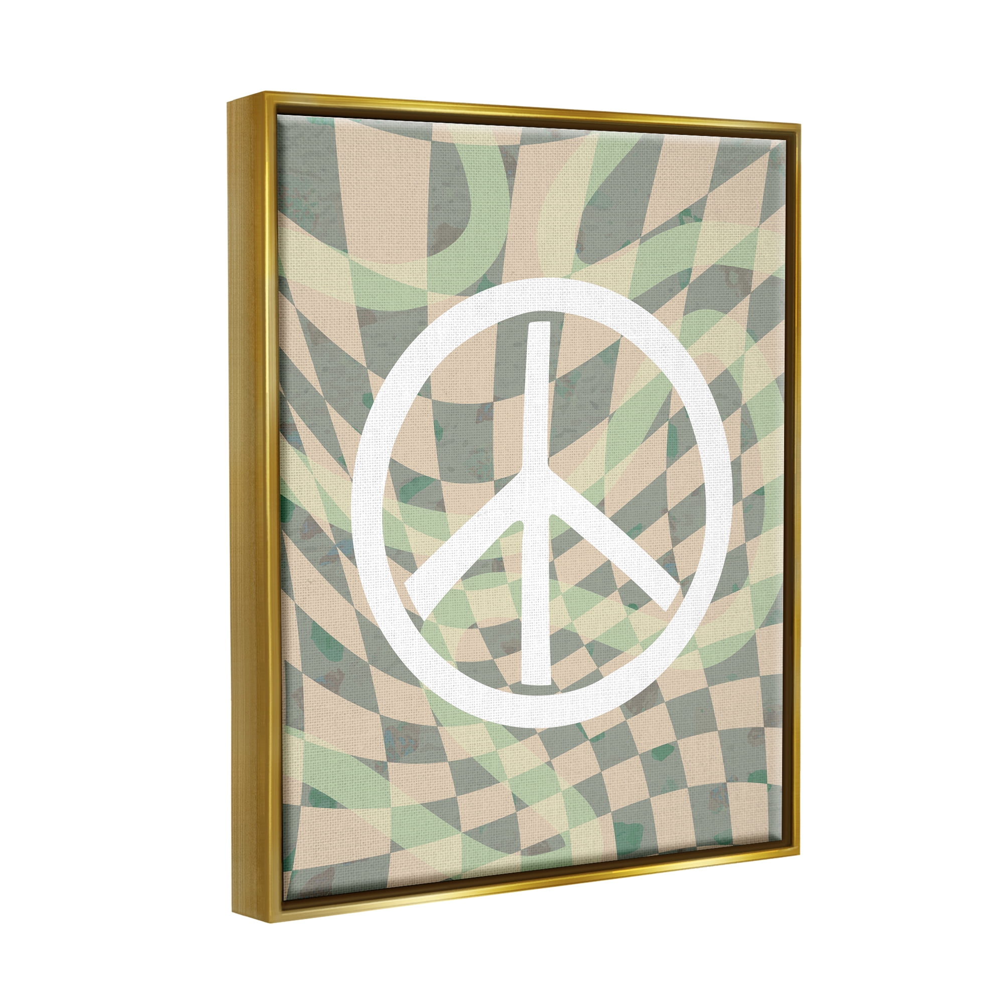 Stupell Industries Retro Peace Symbol Abstract Painting Gold Floater Framed Art Print Wall Art, 25 x 31