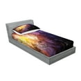 thumbnail image 2 of Ambesonne Galaxy Fitted Sheet & Pillow Sham Set, Outer Space Nebula View, Twinxl, Black Purple Yellow, 2 of 2