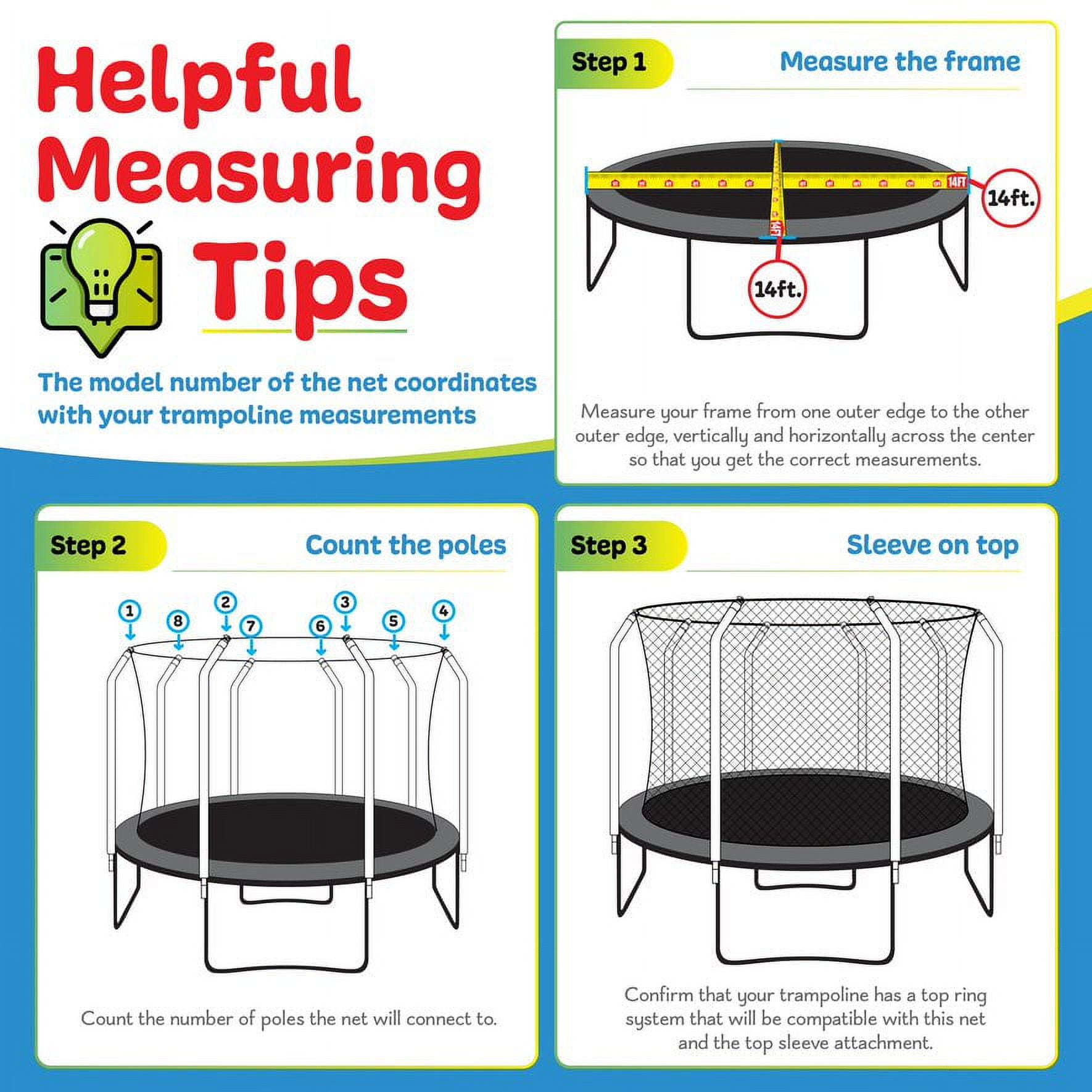 Machrus Upper Bounce Trampoline Net - Trampoline Safety Net Fits 12 ft Round Trampolines using 4 Curved Poles - Breathable UV and Weather-Resistant Trampoline Net Replacement for Top Ring Frame-Black