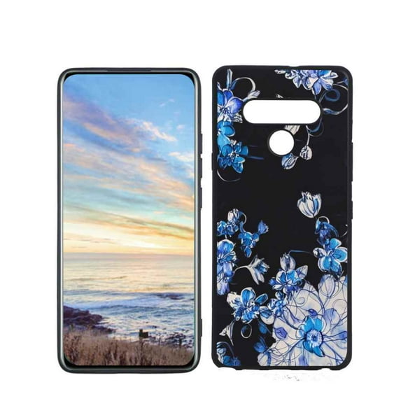 Compatible with LG Stylo 6 Phone Case, Blue-Flowers-4 Case Men Women, Flexible Silicone Shockproof Case for LG Stylo 6