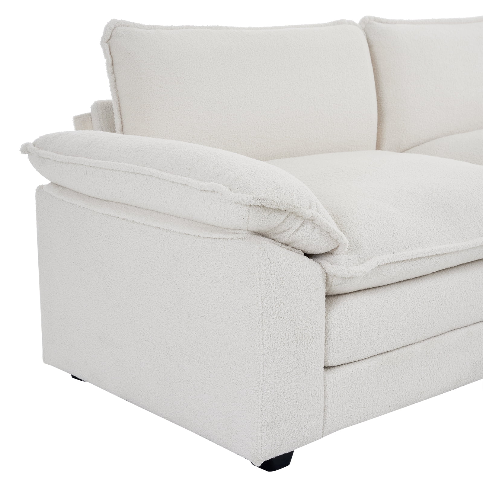 Zimtown Ottoman for Convertible Teddy Velvet Fabric Sofa Set Living Room Furniture Teddy White (Only Ottoman)