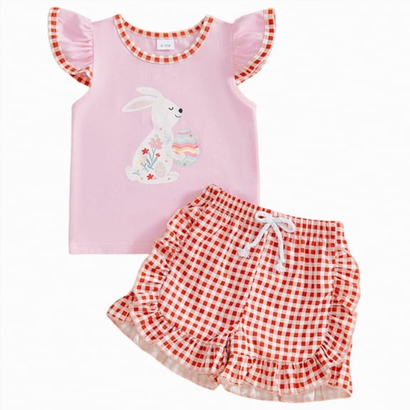 NIEWTR Toddler Baby Girl Outfits Floral Summer Clothes Infant Spring Waffle Fly Sleeve Shirt Tops Cute Shorts Set 2t 3t 4t 5t Baby Girl Gifts(Hot Pink,18-24 Months)