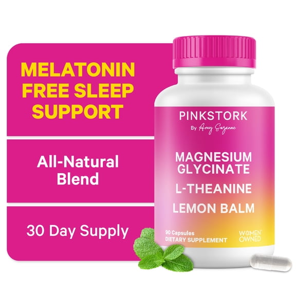 Pink Stork Magnesium Glycinate, L-Theanine, Lemon Balm - 90 Count