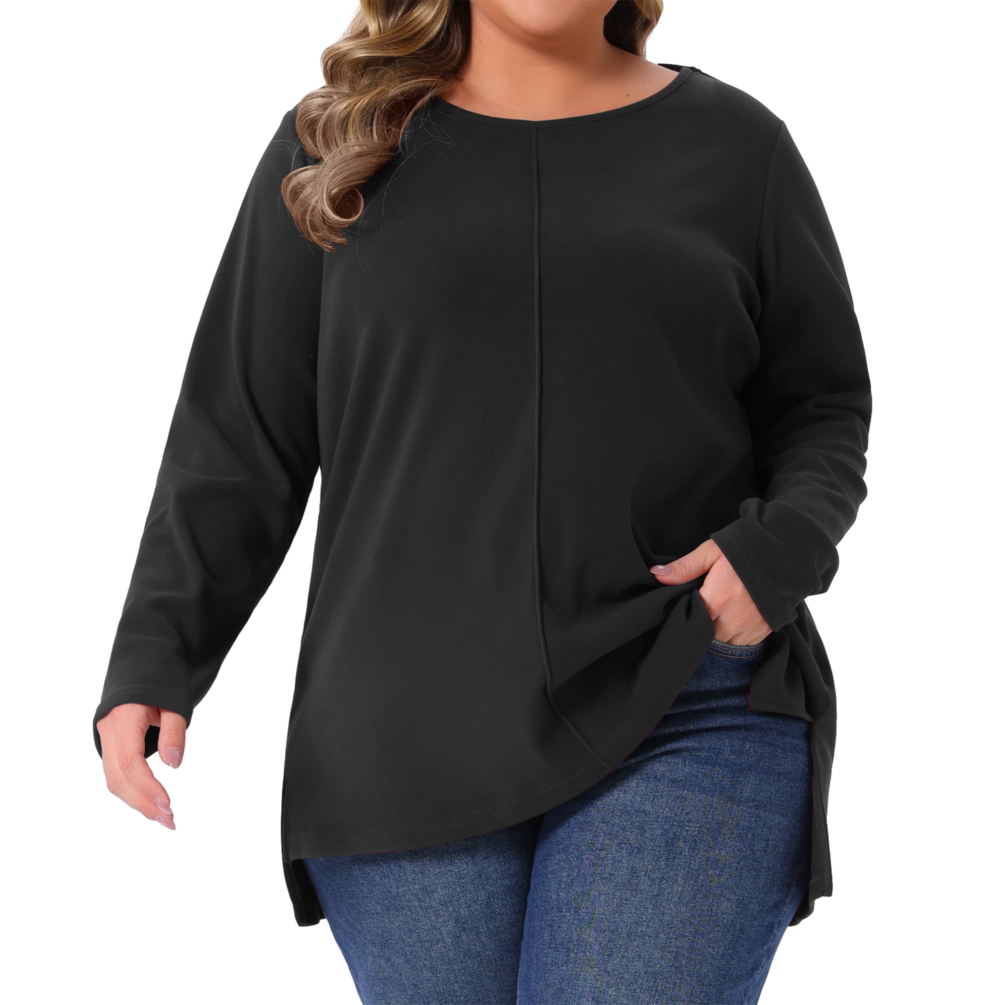 DARING DIVA Women's Plus Crew Neck High Low Hem Blouse 3X Black