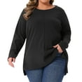 thumbnail image 2 of DARING DIVA Women's Plus Crew Neck High Low Hem Blouse 1X Black, 2 of 6