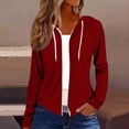thumbnail image 2 of Ozmmyan Womens Lightweight Zip Up Hoodie Long Sleeve Drawstring Hooded Jacket Casual Solid Color Thin Coat, 2 of 6