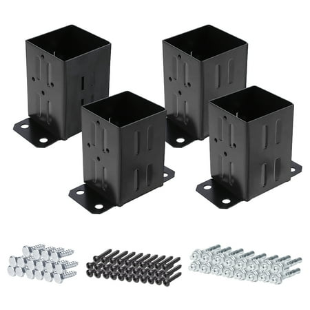 

Leeten 4×4 inch Post Base Set of 4 Wood Fence Post Base (Inner Size 3.6 x3.6 ) Heavy Duty Powder-Coated Steel Post Bracket with Screws for Deck Porch Railing Support Trim