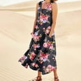 thumbnail image 2 of Ovticza Cute Summer Dresses for Women Trendy Boho Flowy Maternity Maxi Dresses Floral Tank Long Sundresses Sleeveless Cotton Linen Sundresses Over 50 with Pockets Black 3XL, 2 of 7