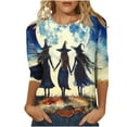 thumbnail image 3 of yoeyez Graphic Tshirts for Women Halloween Vintage Witch Shirts 3/4 Sleeve Crewneck Tunic Tops Multicolor,S, 3 of 6