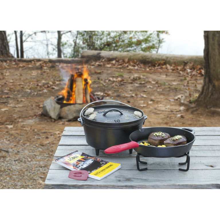c&g outdoors Pre-seasoned 7 Piece Heavy Duty Cast Iron Dutch Oven Camping  Cooking Set With Vintage Carrying Storage Box