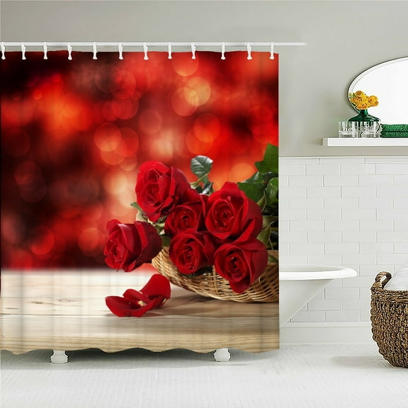 Love Red Rose Flowers Floral Shower Curtain Bathroom Curtains Waterproof Polyeste Fabric Bathtub Decor With 180X180cm