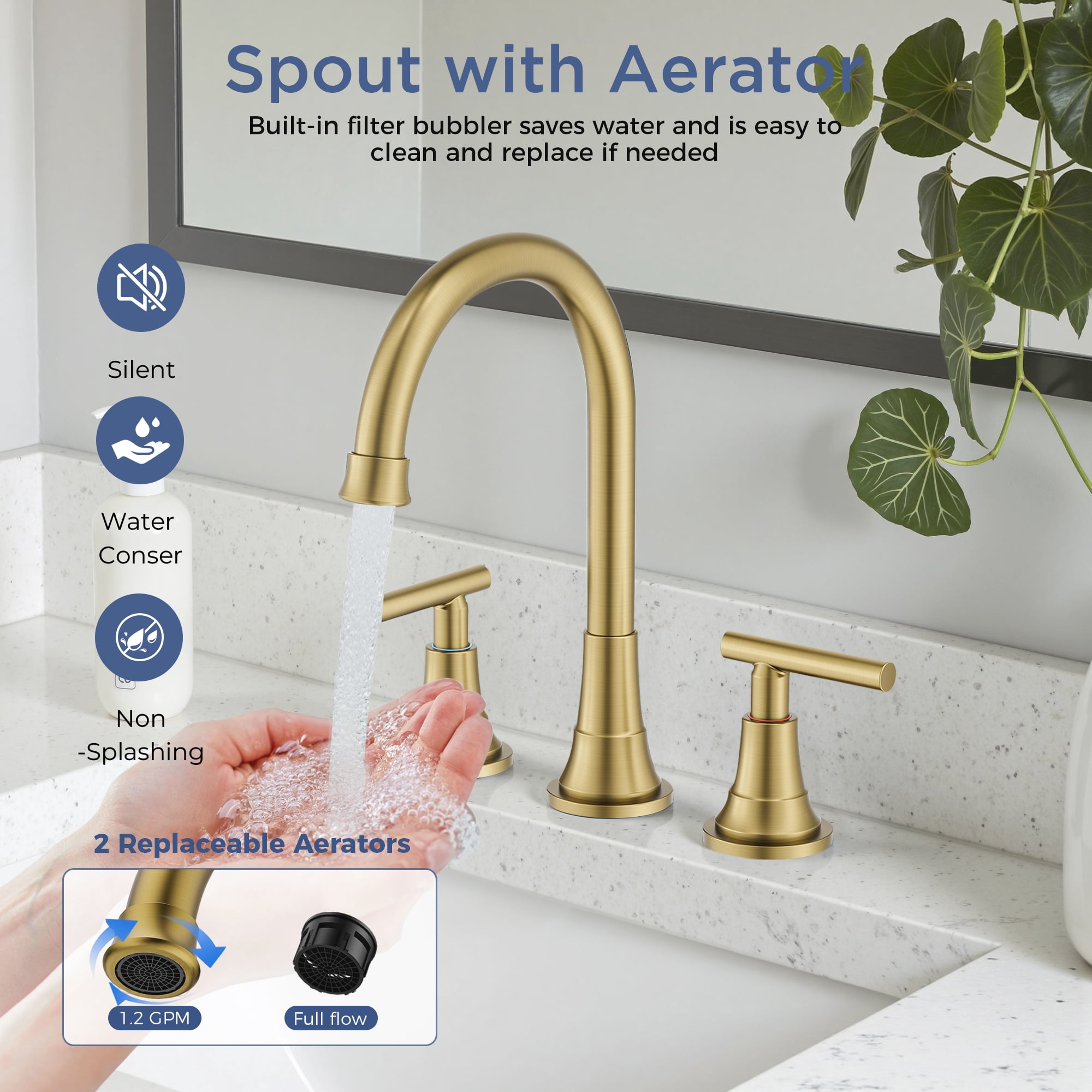 TVOFEK 8 inch Widespread Bathroom Sink Faucet 3 Hole with Pop up Drain and cUPC Hose, 2 Handle Brushed Gold Vanity Faucet with 360° Spout for Restroom, RV, Bar