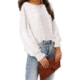 thumbnail image 3 of Liacowi Female Blouse Solid Color Round Neck Long Balloon Sleeve Jacquard Tops Pullover for Spring Fall, 3 of 5