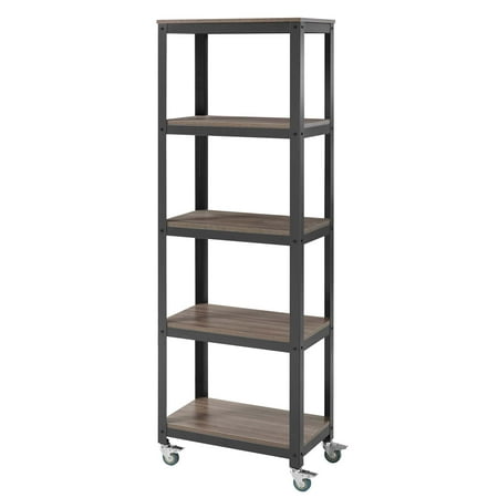 Cottage Lounge Designs Industrial Country Cottage Farm Beach House Living Room Lounge Club Lobby Bookcase Shelf Rack, Wood Metal Steel, Black ()