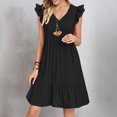 thumbnail image 2 of LWavelet Women's V-Neck Ruffle Sleeve Tiered Mini Dress for Casual & Party Wear Black S, 2 of 5