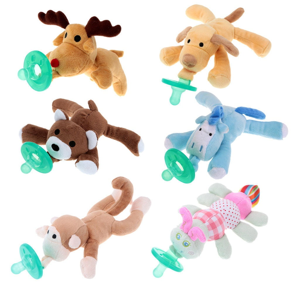 1PC Infant Baby Soothie Boy Girl Silicone Pacifiers with Cuddly Plush Animal New 