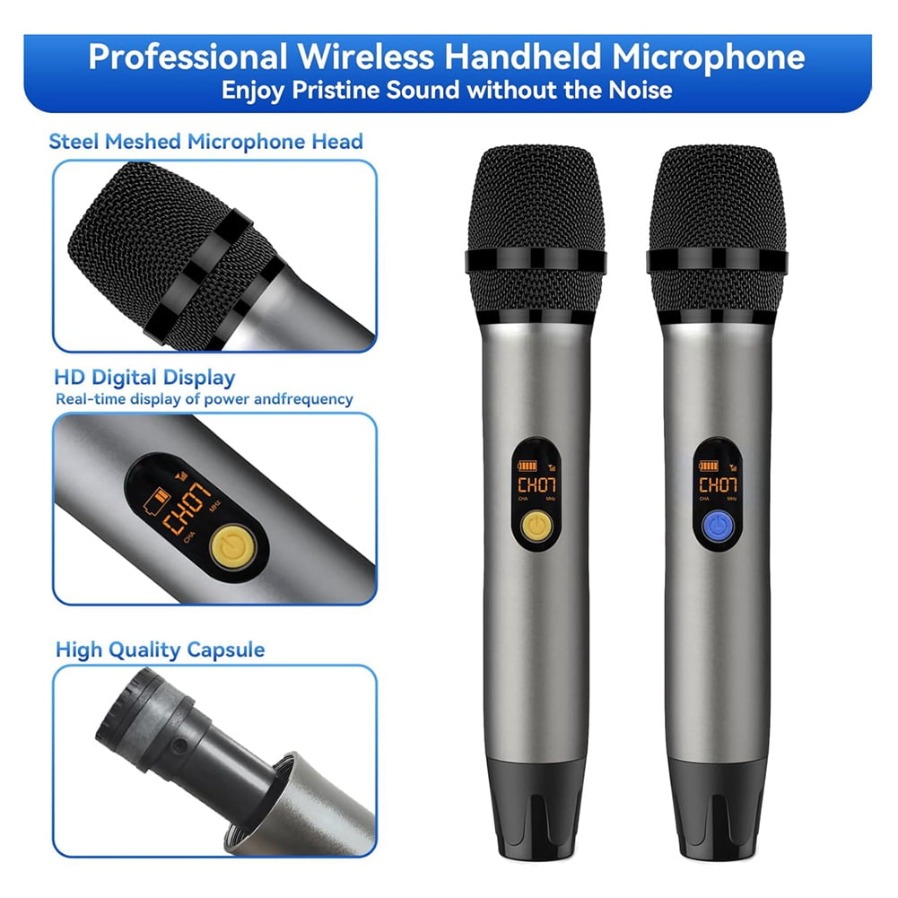UHF Cordless Wireless Microphone Handheld Dynamic Professional Microphone System for Karaoke Singing, Church, Speech