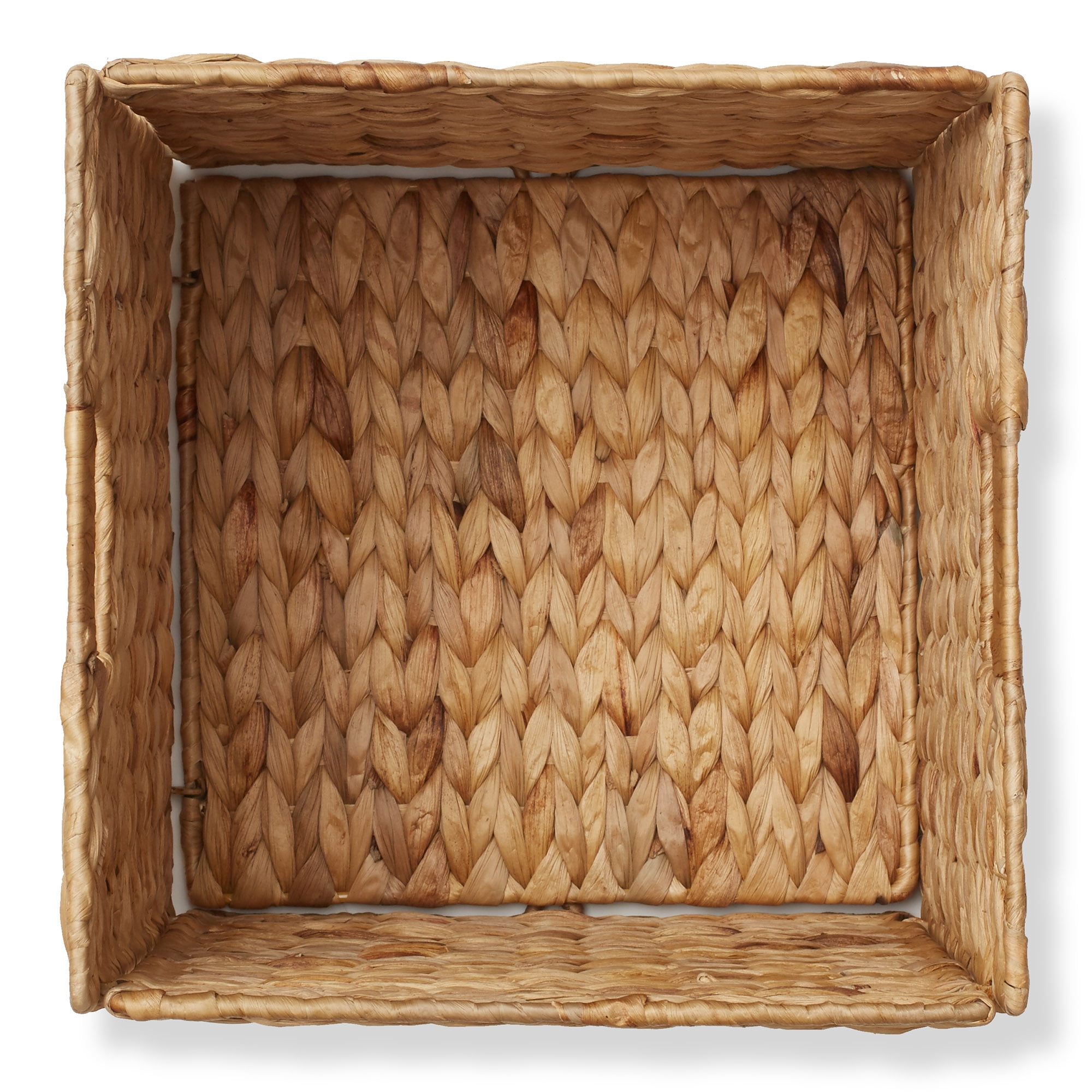 Casafield 12" x 12" Water Hyacinth Storage Baskets, Natural - Set of 2 Collapsible Cube Organizers, Woven Bins for Bathroom, Bedroom, Laundry, Pantry, Shelves