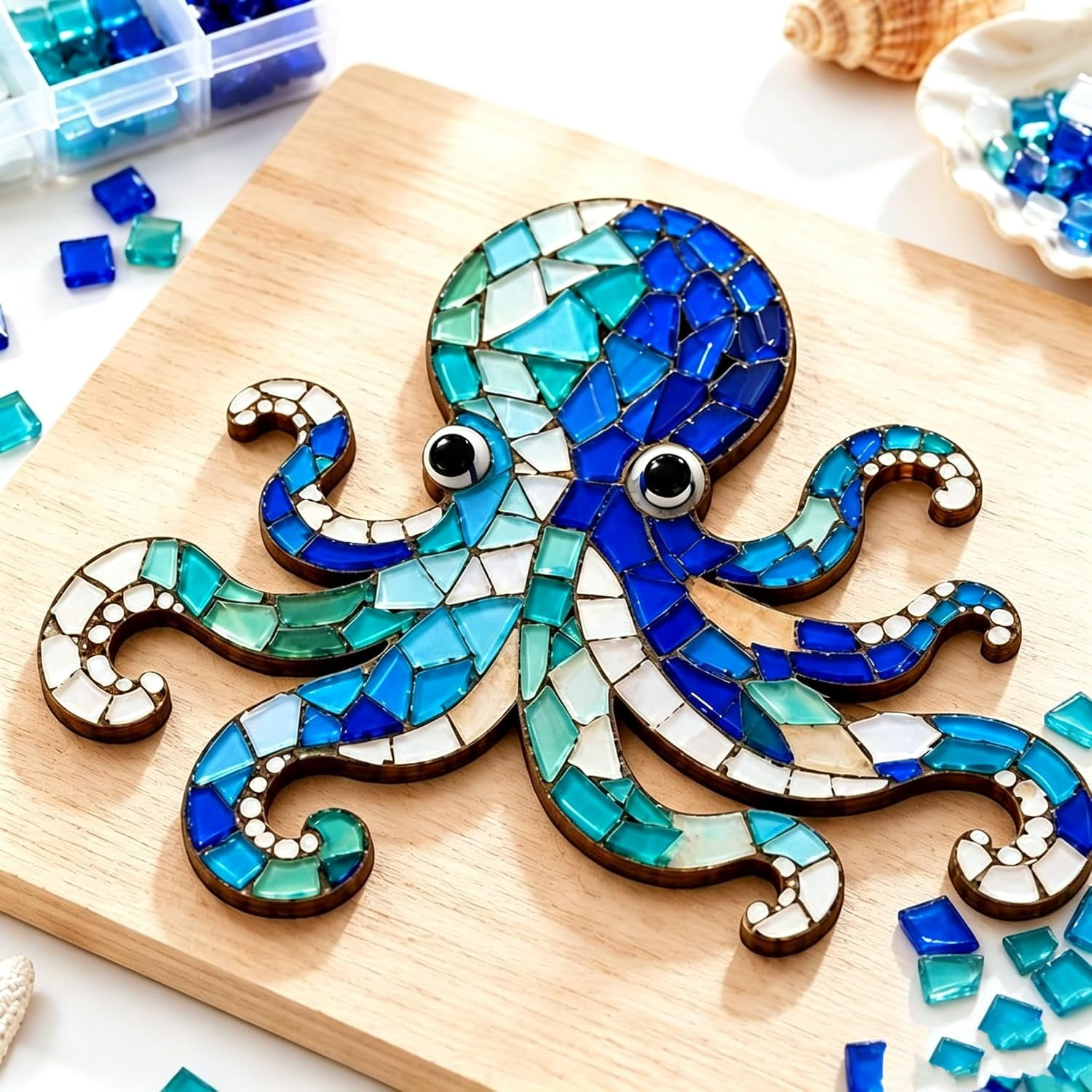 Octopus Mosaic Kit, Beginner Friendly DIY Glass Craft Set, Marine Animal Mosaic Tile Art, Handcrafted Home Decoration and Gift Ideas