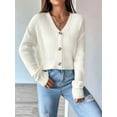 thumbnail image 5 of Women'S Long Sleeve Button Front V-Neck Soft Knit Cardigan Sweaters White S, 5 of 7