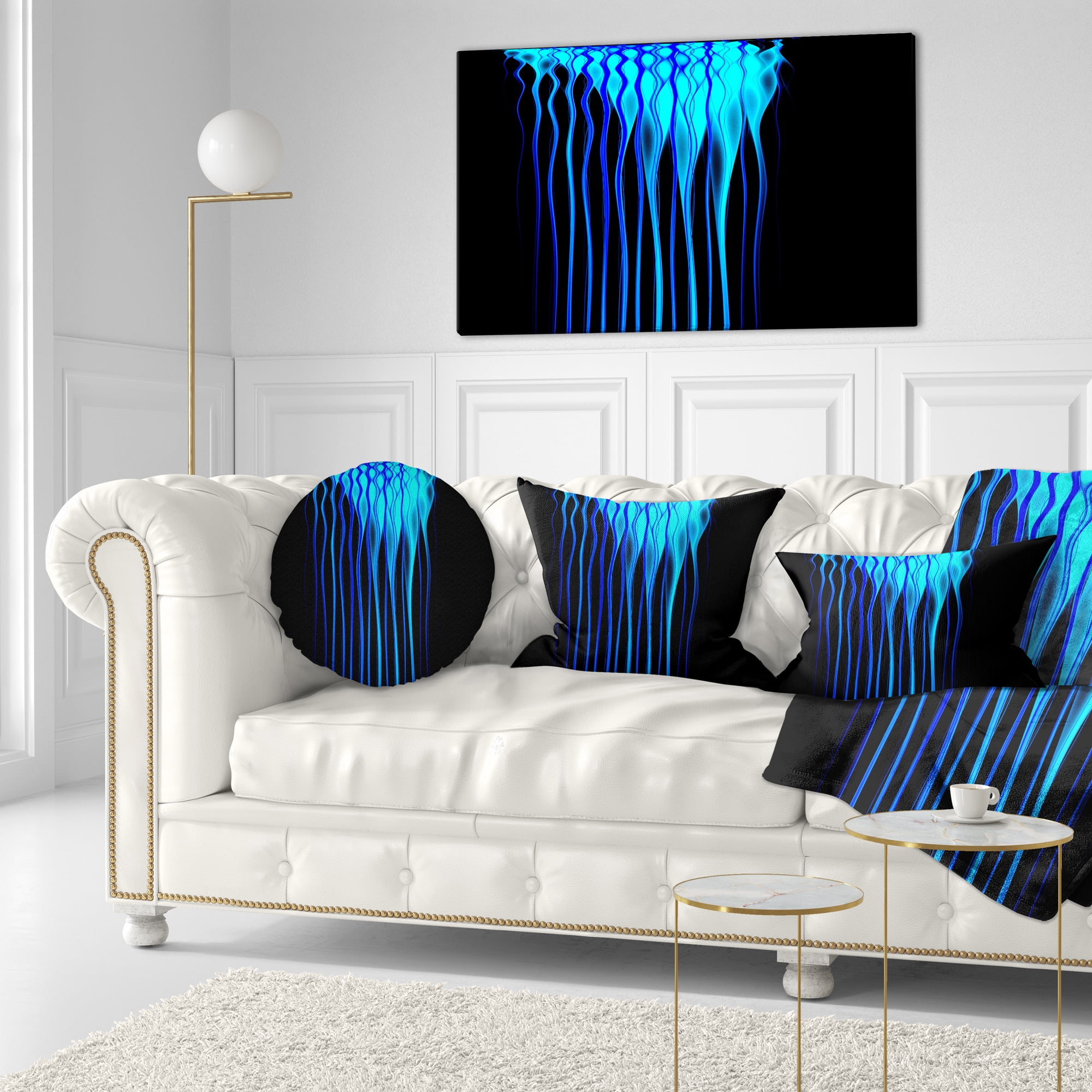Designart Blue Flames Fractal Pattern - Abstract Throw Pillow - 12x20