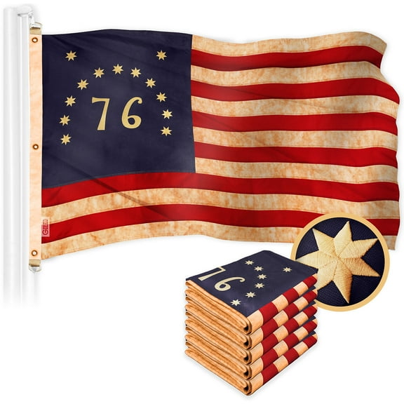 G128 5 Pack: Bennington 76 Tea-Stained Flag | 5x8 Ft | ToughWeave Pro Series Embroidered 420D Polyester | Historical Flag, Embroidered Design, Indoor/Outdoor, Brass Grommets, High Quality