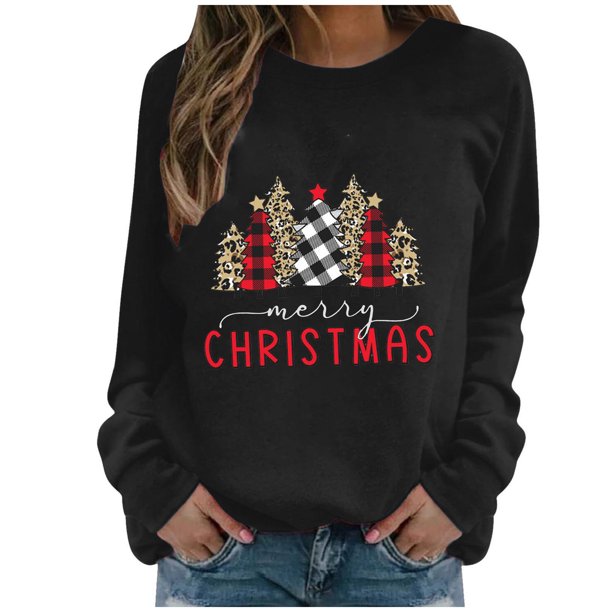Sudadera de Cuello Redondo de Navidad Para Mujer Blusa Regular Estampada de Manga Larga de Otoño Odeerbi ODB196322