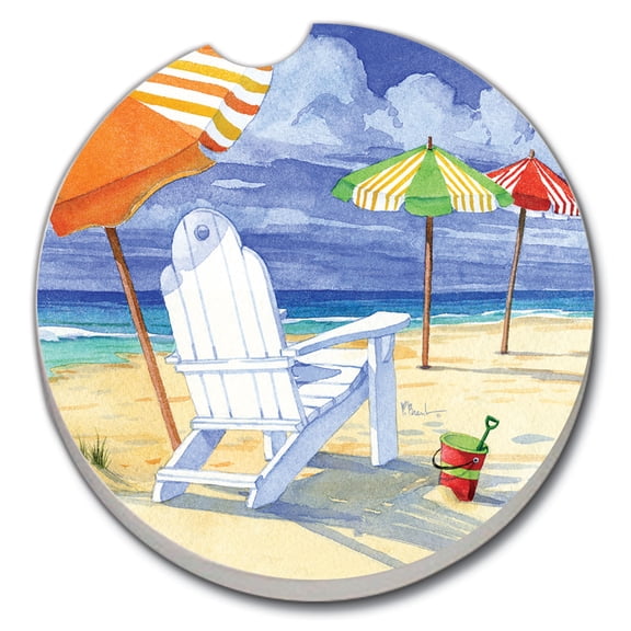 CounterArt "Beach Umbrellas" 1 Pack Absorbent Stone Coaster for Vehicle Cup Holder 2.6 Diameter