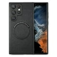 thumbnail image 2 of Black Fashion Magnetic Ring phone case Back Cover Wireless Charging Vegan PU Leather Phone Case For Samsung Galaxy S22, 2 of 3