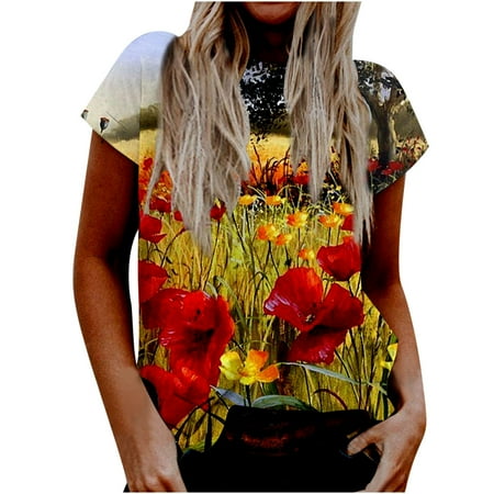 

HTNBO Womens Scrub Dressy Tops Loose Fit Plain T Shirts Puff Sleeve Jewel Neck Tees Summer Trends