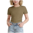 thumbnail image 1 of Yanlir Girls Ribbed Lace Trim Fitted Round Neck Short Sleeve Tee 1 Pack Summer for Kids 5 -16 Years Soft Summer Fashion Crewneck Tees Basic Tops, 1 of 7