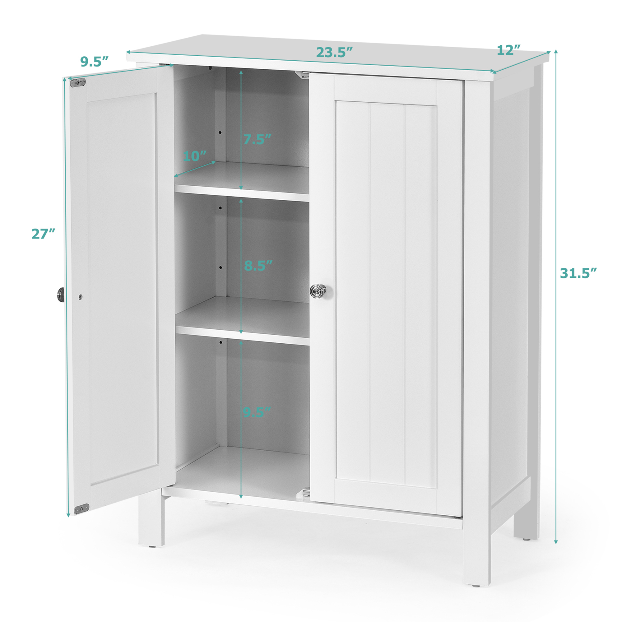 Gymax 2-Door Bathroom Floor Storage Cabinet Space Saver Organizer White ...