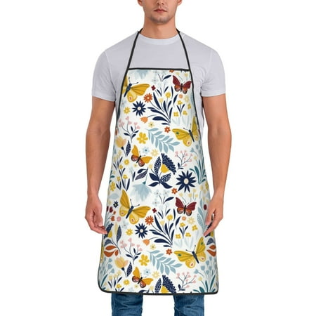 

Chef Aprons for Men and Women - Flowers butterfly A Oil-Resistant Bib Aprons for Cooking Waterproof BBQ Grilling Kitchen Aprons Gifts for Women and Men