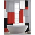thumbnail image 3 of Abstract Art Sheer Curtains 108 inches Long 2 Panels Set Patchwork Red Black and Grey Tiers Sheers Rod Pocket Small Window Short Curtains for Kitchen Cafe, Each 52" W x 108" L, 3 of 7