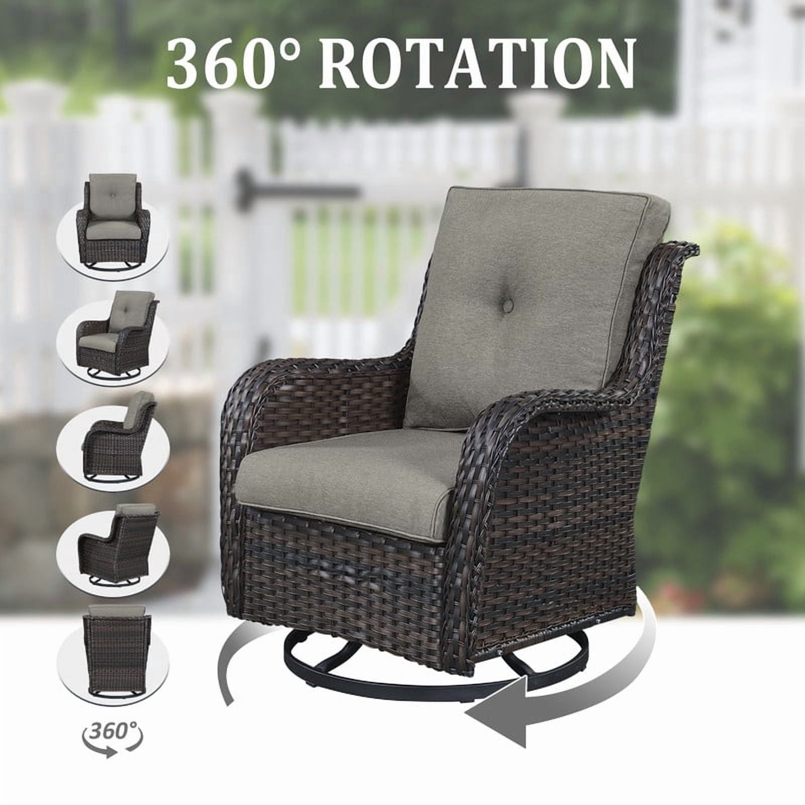 6 Piece Patio Furniture Set with 41" Fire Pit Table, Outdoor All Weather Wicker Rattan Furniture with Swivel Rocking Chairs, Ottomans and 3-Seat Sofa for Backyard Balcony Deck, Gray/Brown