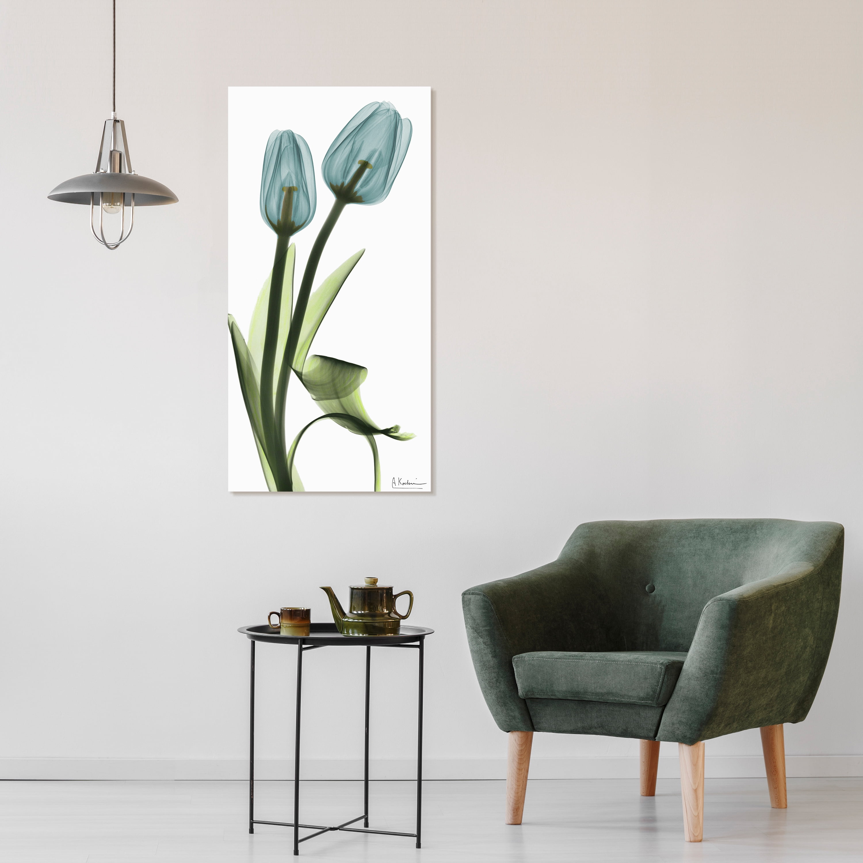 Blue Tulips Frameless Free Floating 24 in x 48 in Painting Art Prints, by Empire Art