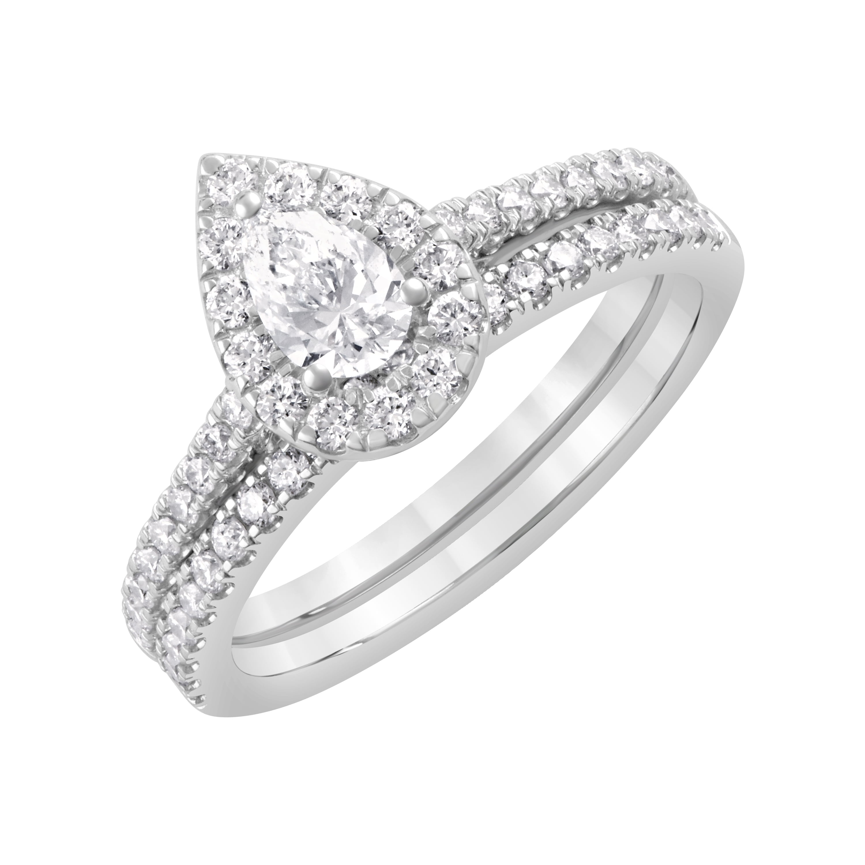 Unique Moments 1 Ctw Lab Grown Diamond Pear Bridal Set in 10K White Gold Jewelry for Women