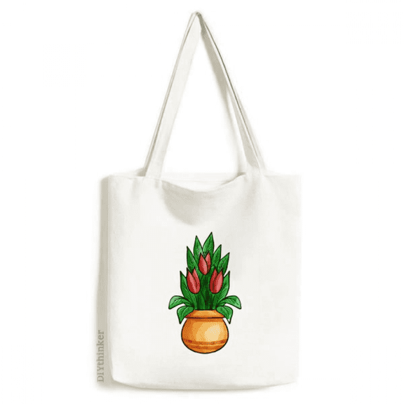 Red Potted Lily Cartoon Tote Canvas Bag Shopping Satchel Casual Handbag