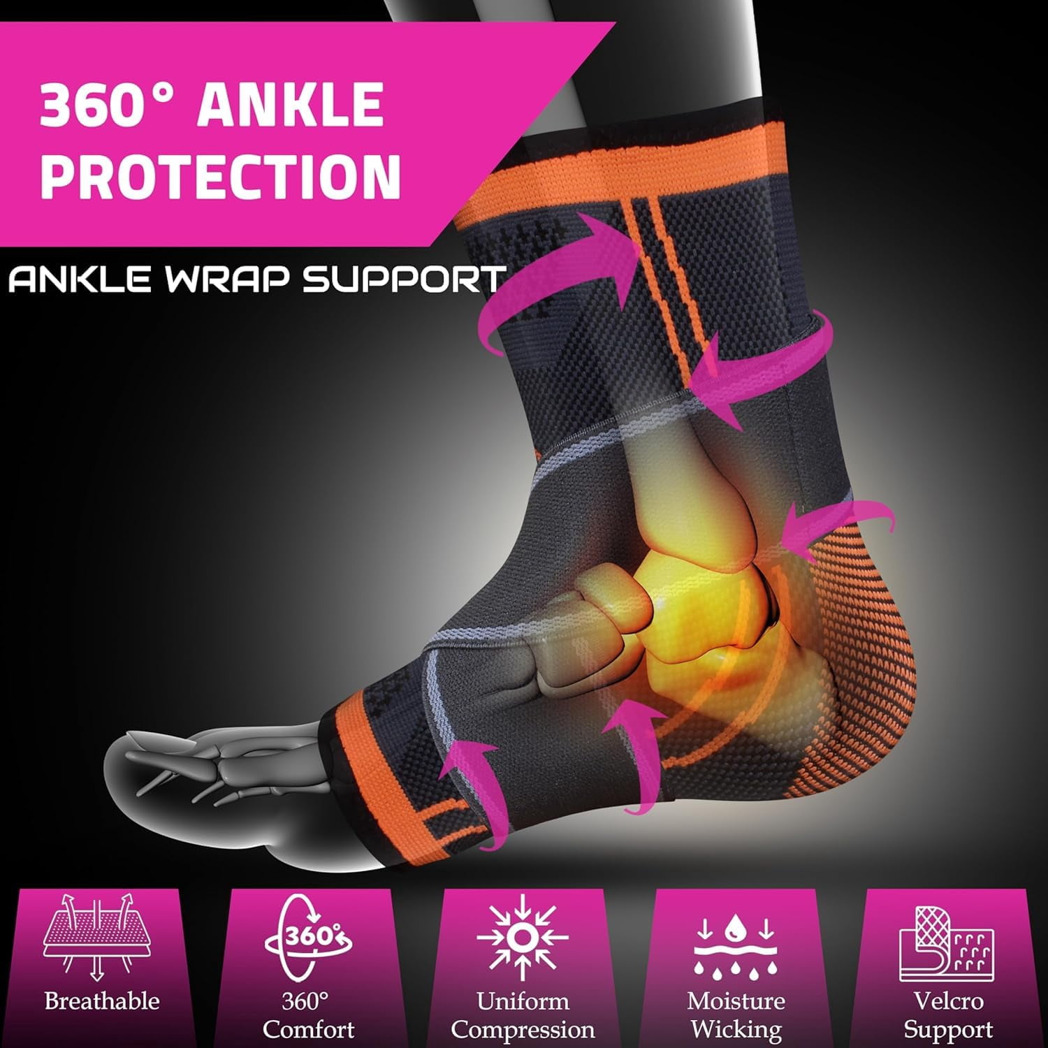 SPRINGBOK Ankle Support with Binder | Adjustable Compression Band for Men & Women | Band with Elastic Strap for Ankle Pain | Stretchable Ankle Wrap for Sports (Black) 1 Piece XL Size