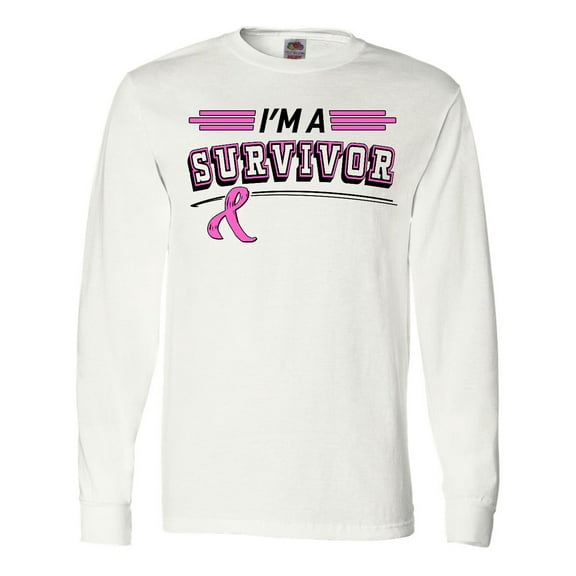Inktastic I'm a Survivor Breast Cancer Awareness with Ribbon Long Sleeve T-Shirt